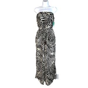 Strapless Zebra Print Wide Leg Jumpsuit Womens Medium Resortwear Glam Vacation